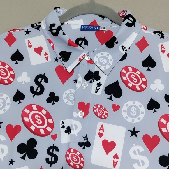 Hreski Golf Polo Shirt Men's XXL Poker Black Jack Vegas Performance Stretch NWOT - Picture 4 of 14